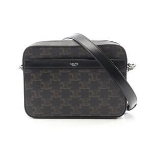 Celine Triomphe Messenger Shoulder Bag Canvas Leather Black Brown
